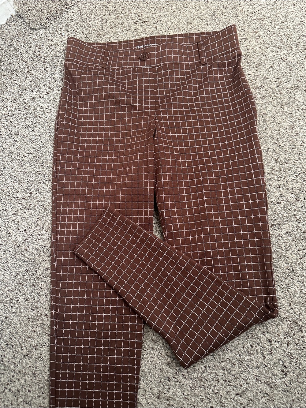 Betabrand Slim Fit Brown Grid pull on Pants size M long - Picture 3 of 7